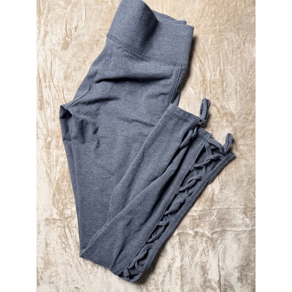 Victoria Sport Gray Heathered Lattice Lace Up Ankle Leggings Womens‎ Small Long